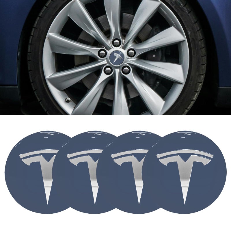 Knomix 4 Pack Aluminum Waterproof Wheel Cover Center Emblem Sticker for Tesla Model 3 Model Y 56mm Hubcaps Wheel Rim Cover (Sliver Background+Silver Emblem) - Image 3